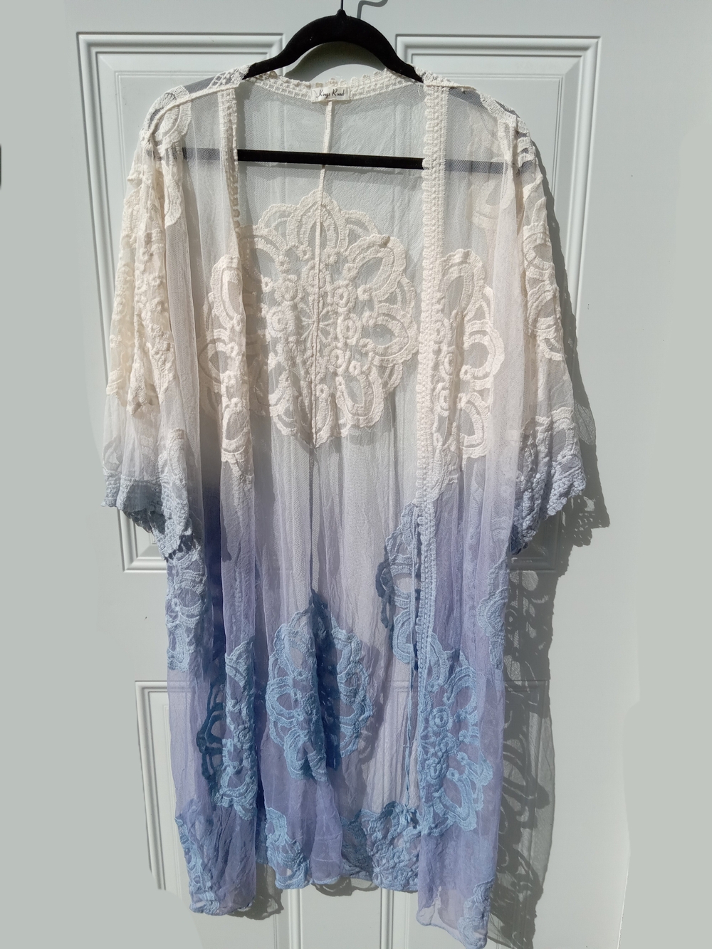 Sheer Ombre Lace Kimono White to Blue Kings Road XL OS